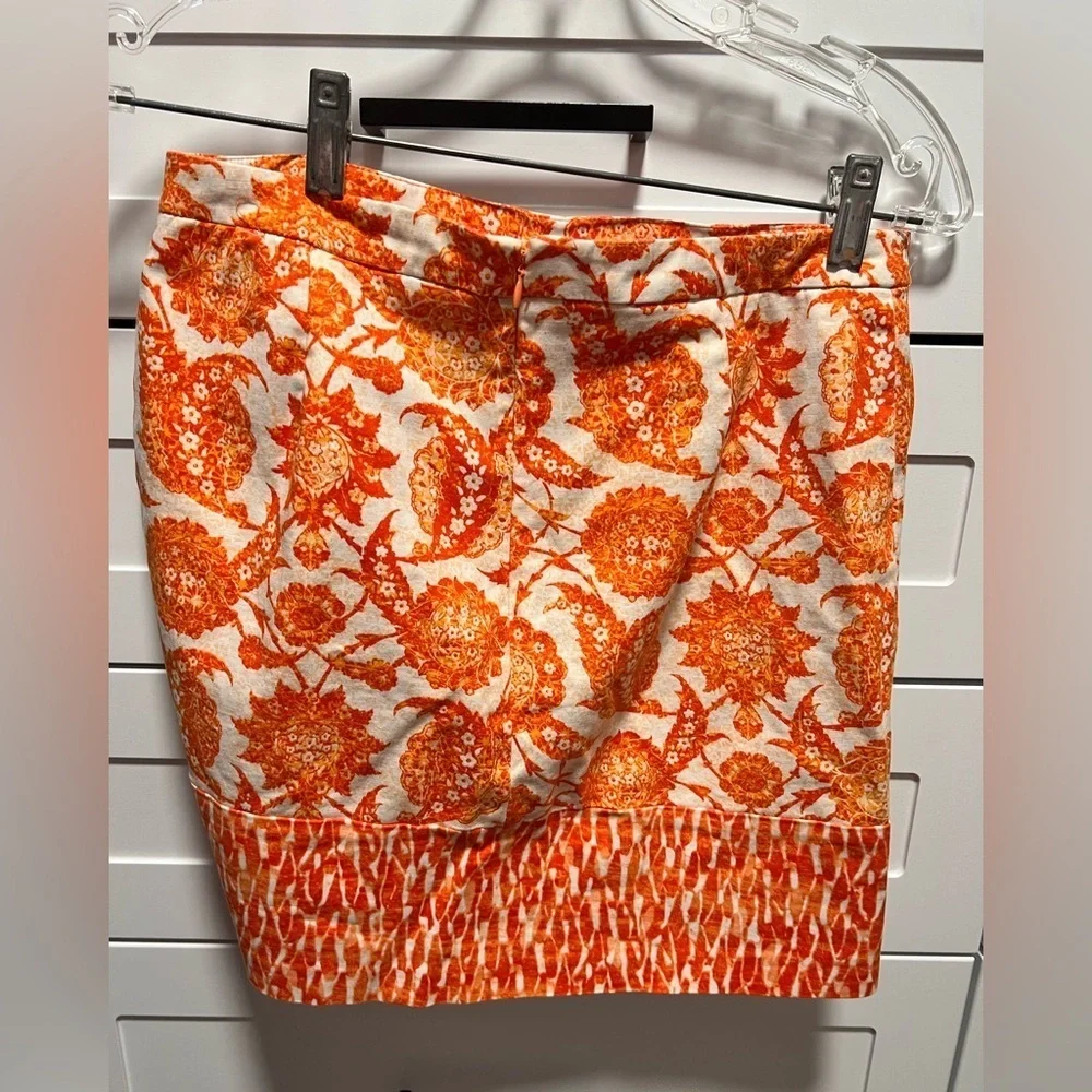 MICHAEL KORS  White Orange Floral Skirt Pencil Straight